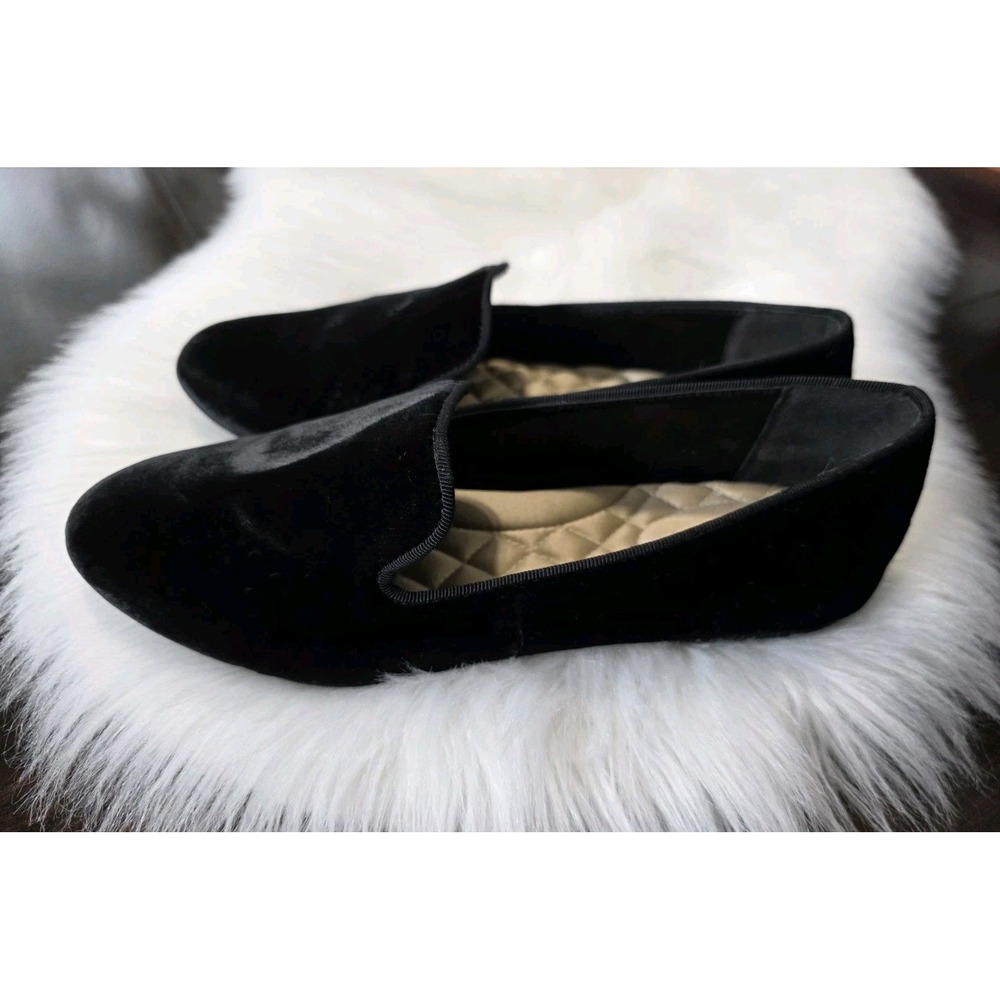 Birdies Black Velvet Loafers Womens Size 8.5 Quilted Insole Slip On Comfortable